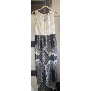 Charlotte‎ Russe XL Maxi Dress Sleeveless IvoryTop Silky Blue Multi Skirt